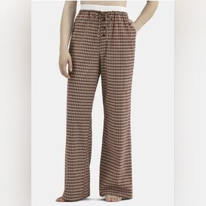 No Boundaries Women's Size L (12-14) Baggy Boxer Pants Brown Checkered NWT